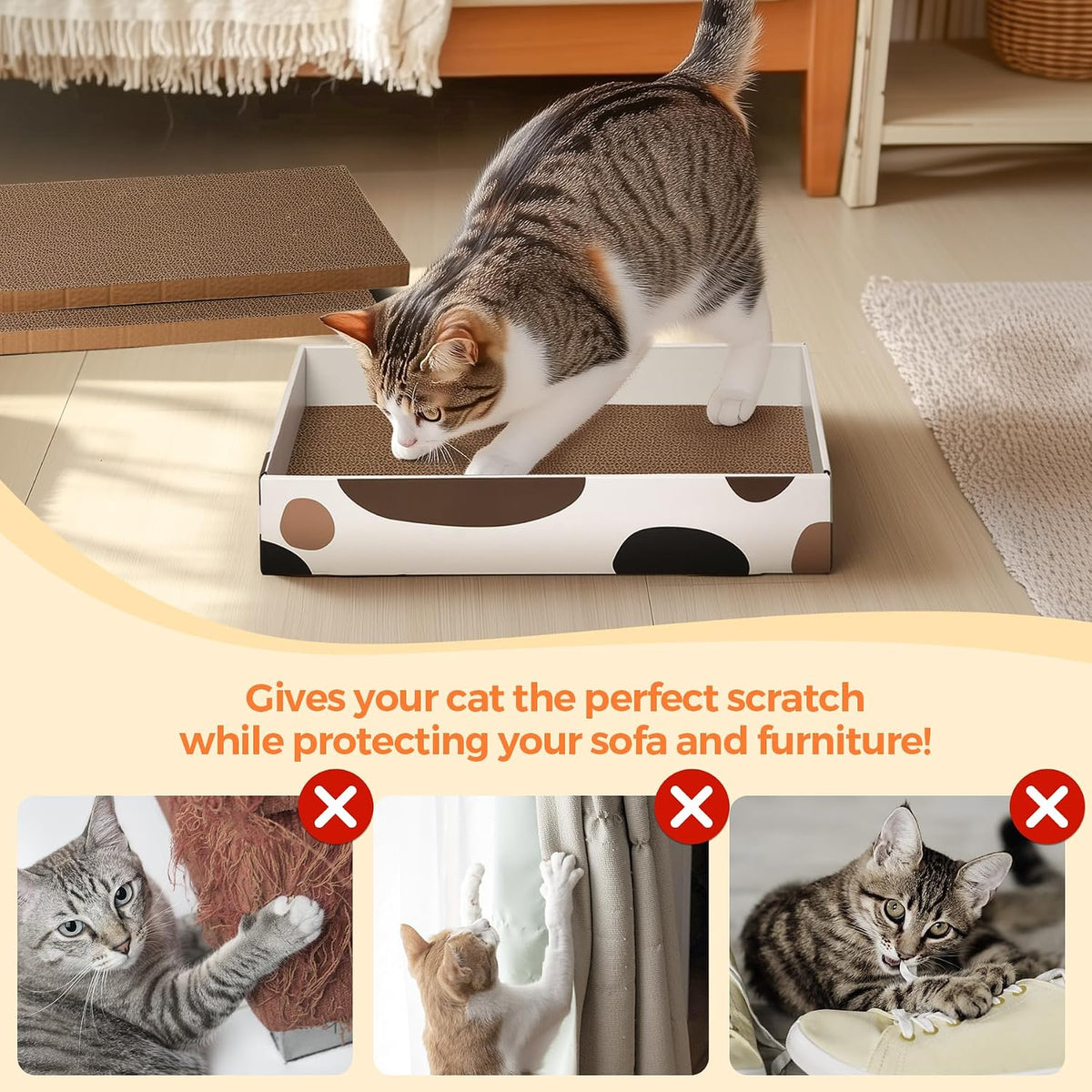 ComSaf Cat Scratcher Box 17 x 10 in, 3 Reversible Cardboard Pads for Cats
