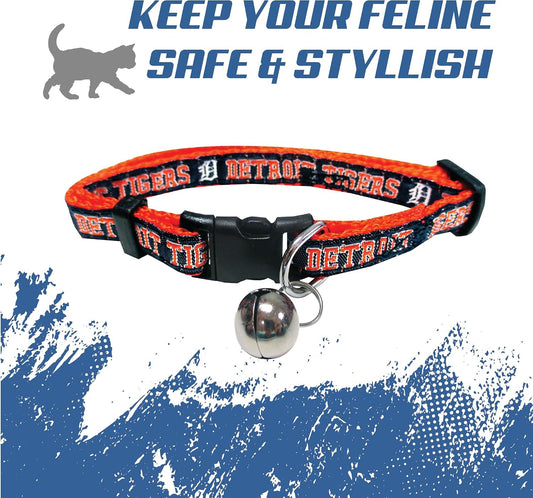 MLB CAT COLLAR. - DETROIT TIGERS CAT COLLAR. - Strong & Adjustable BASEBALL Cat Collars with Metal Jingle Bell