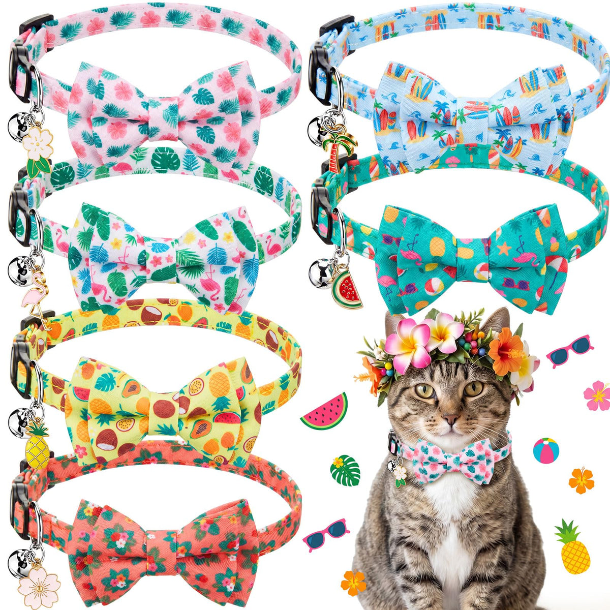 Hsei 6 Pcs Fall Cat Collars Bulk Bow Tie Bell for Autumn Charm Grooming