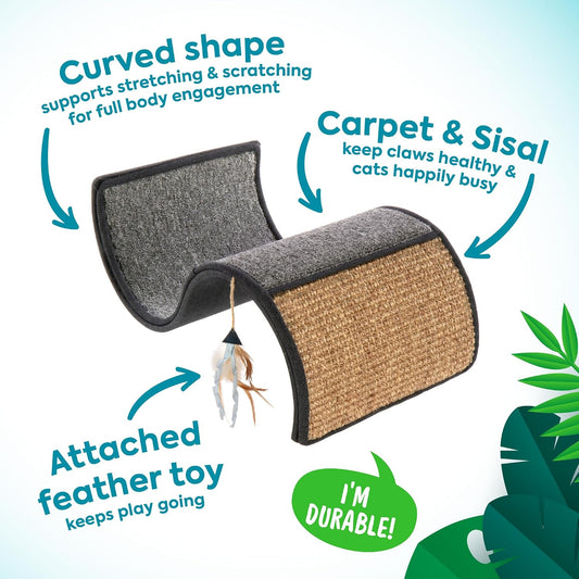 Petlinks Dream Curl Carpet Cat Scratcher, Dual-Surface Cat Scratching Post, Lounge & Hide Scratchers for Cats & Kittens, Gray, Furniture Protector, One Size Fits All Cats