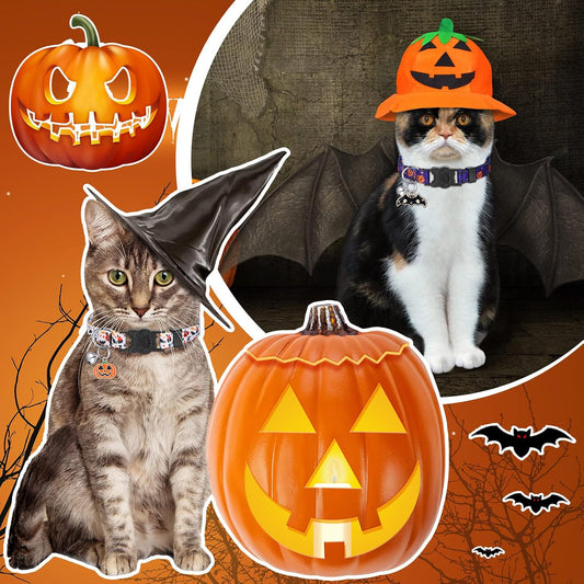 Sanwuta 8 Pcs Halloween Cat Collars Breakaway with Bell, Adjustable Buckle