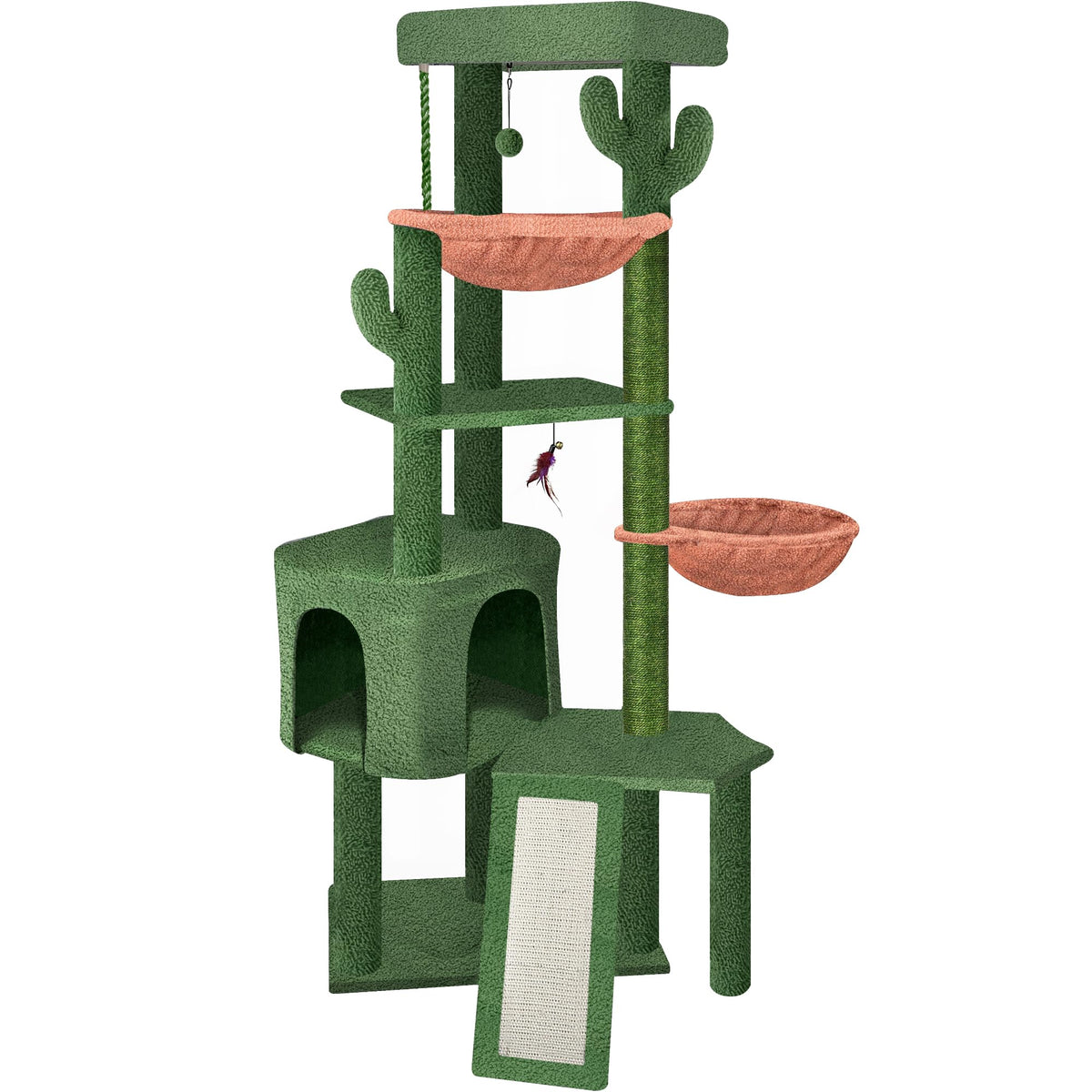 Three Layer Cat Tree with Cat Condo and Two Hammocks,Grey