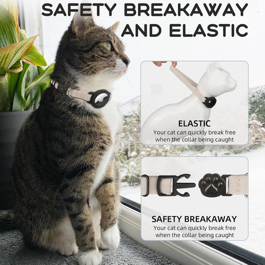 AirTag Cat Collars, Stretchy Collar with AirTag Holder and Bell