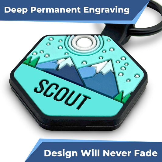 GoTags Silicone Dog Tag with Design, Silent Personalized Engraved Dog and Cat Name Pet ID Tags, Soundless No More Jingling Dog Tags Outdoor Colorful Designs, Mountain, Forest and Space Theme (Hexagon)