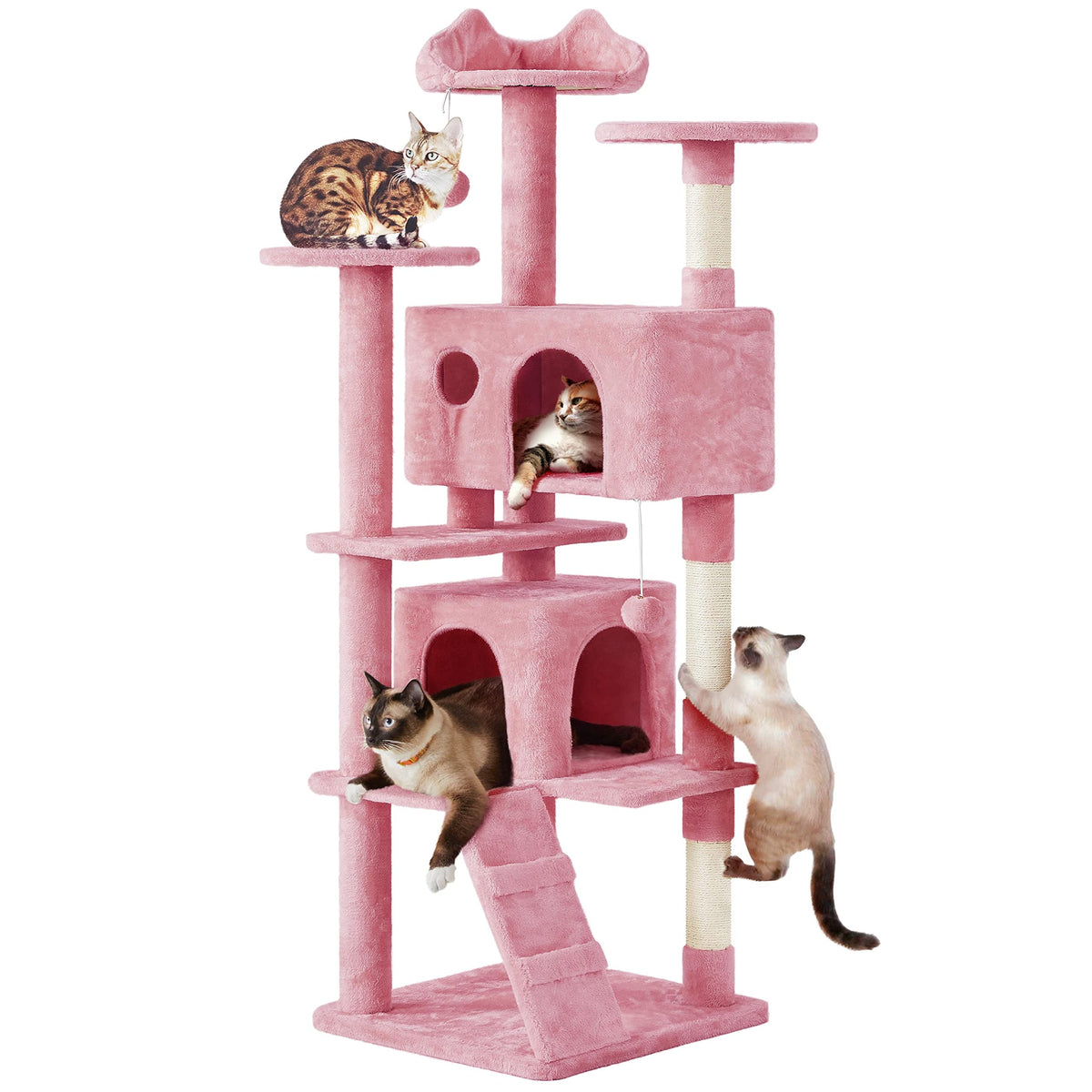 Yaheetech 54in Cat Tree Tower, 2 Caves, Kitten-Ear Perch & Scratching Posts