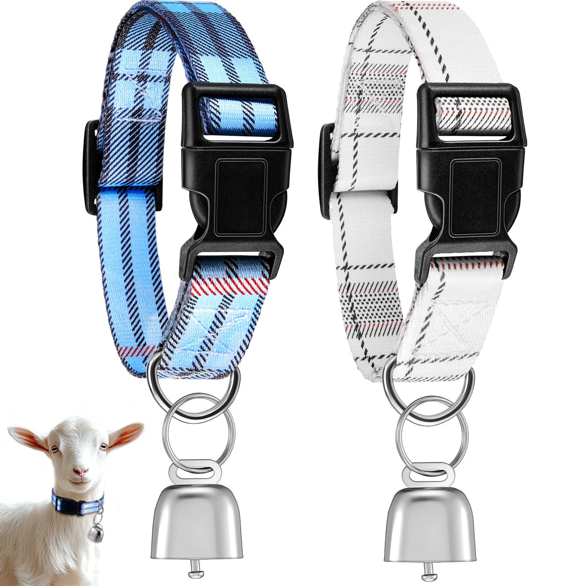 2 Pack Floral Goat Collars with Bells, White Pink Girly Pattern for Lambs