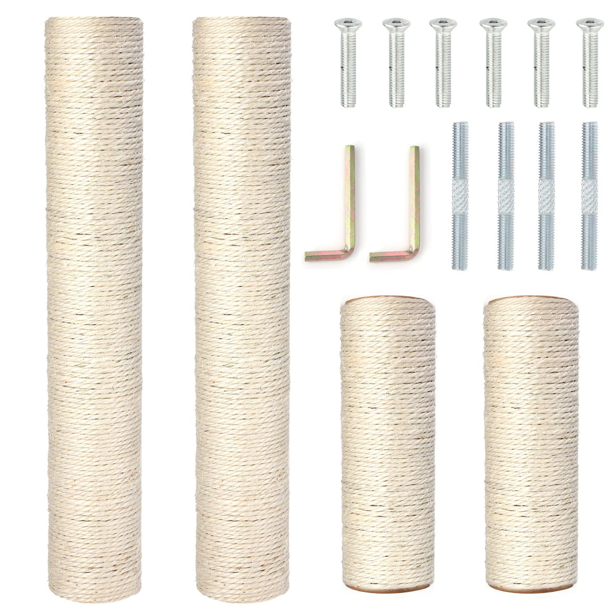 PowerKing Natural Sisal Replacement Scratching Post, 15.7'' 2 Pieces M8 Cat Scratch Post Refill Pole Parts for Refurbishment, Include Screws (White)