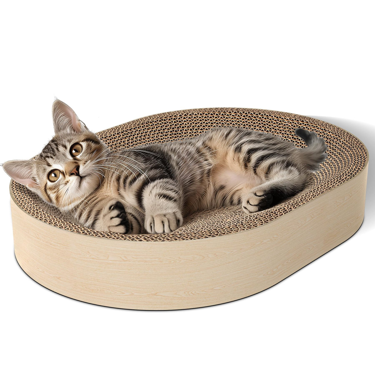 ComSaf Cat Scratcher Bed, Oval Cardboard Scratching Board for Indoor Cats