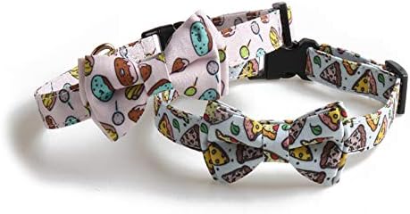 2 Pack Print Dog Collars with Bow Tie, Adjustable Dog Collar with Bells and Charm Safety Buckle Cute Pet Collars for Small/Medium/Large Dogs and Cats Boys Girls