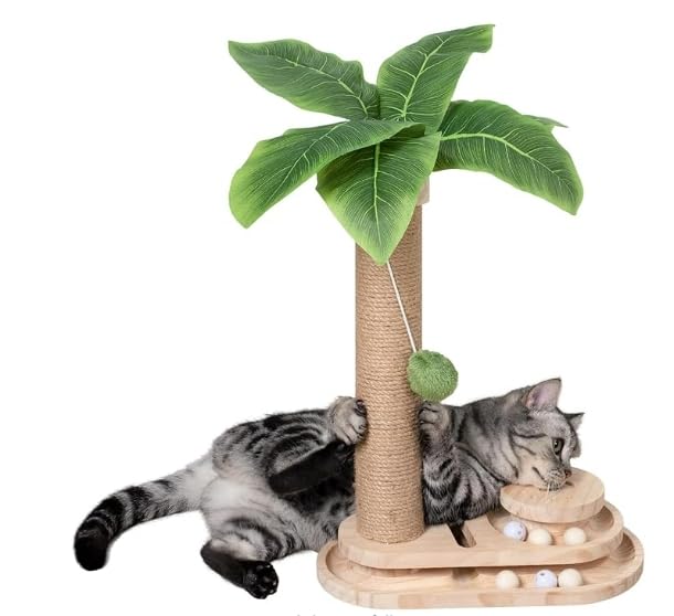 Meowoou Cat Scratching Post 33 Inch Tall Cat Scratcher for Indoor Cats Adults,Small Cat Tree Tower Sisal Rope Kitten Scratch with Interactive Hanging Ball