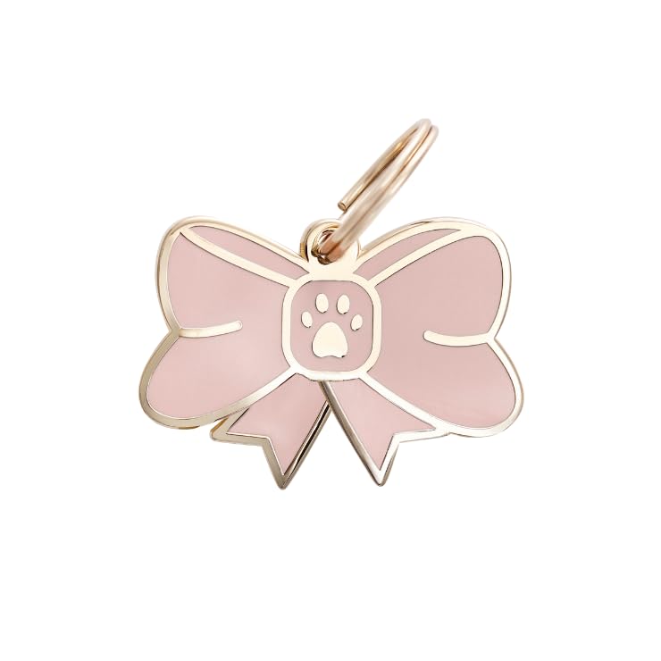 Two Tails Bow Personalized Dog ID Tag, Engraved, Gold Plating