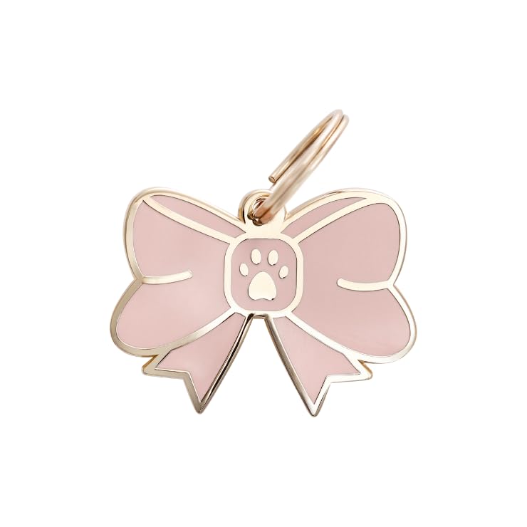 Two Tails Bow Personalized Dog ID Tag, Engraved, Gold Plating
