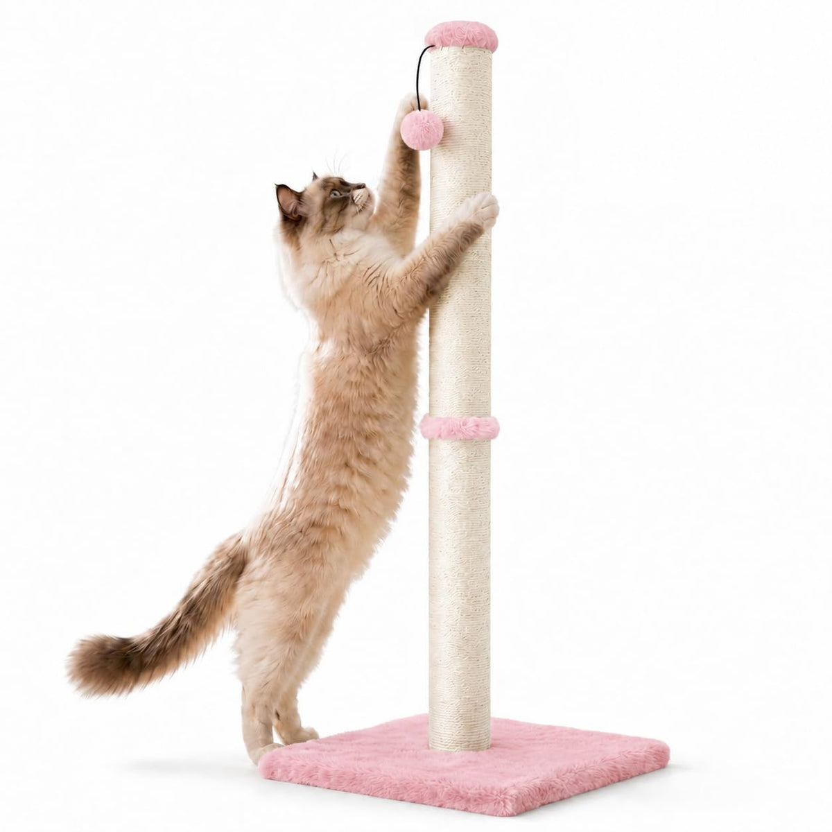 Dimaka 29" Height Tall Cat Scratching Post, Claw Scratcher with Sisal Rope and Covered with Soft Smooth Plush, Vertical Scratch [Full Strectch] for Standard Size Cats. (Beige)
