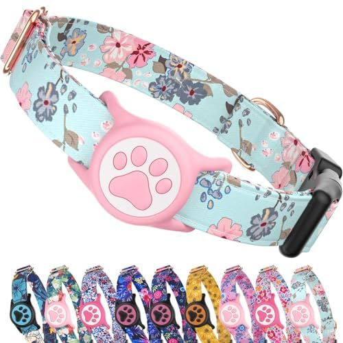 Premium Airtag Dog Collar，with IP68 Waterproof AirTag Holder,Pink,S