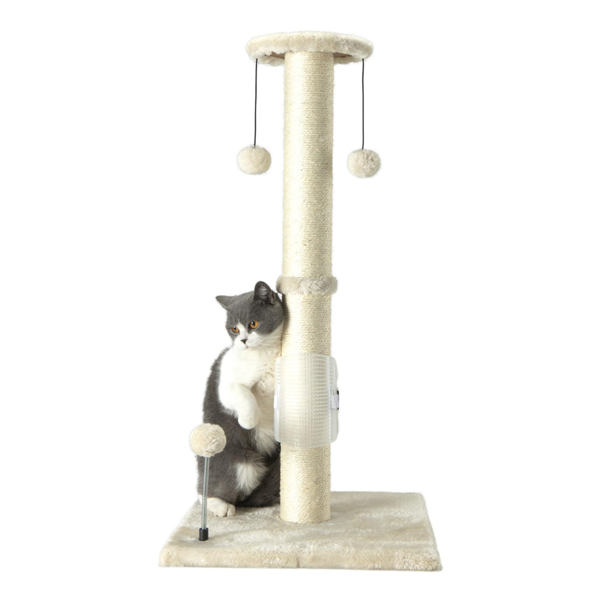PEEKAB 32" Tall Cat Scratching Post Sisal Rope Scratch Posts with Hanging Ball and Self-Massage Brush Vertical Scratcher for Indoor Cats and Kittens(Beige 32inches)