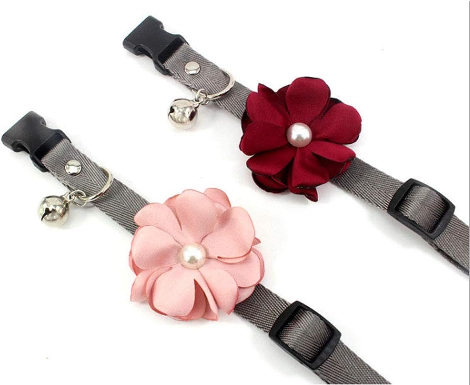 Geranium Flower Cat Dog Collar Bow Tie - Nylon Puppy Necklace with Pearl Bell - Chihuahua Yorkie Clothes Costume Outfits Accessory, Adjustable and Handmade (Pink, Size XS)