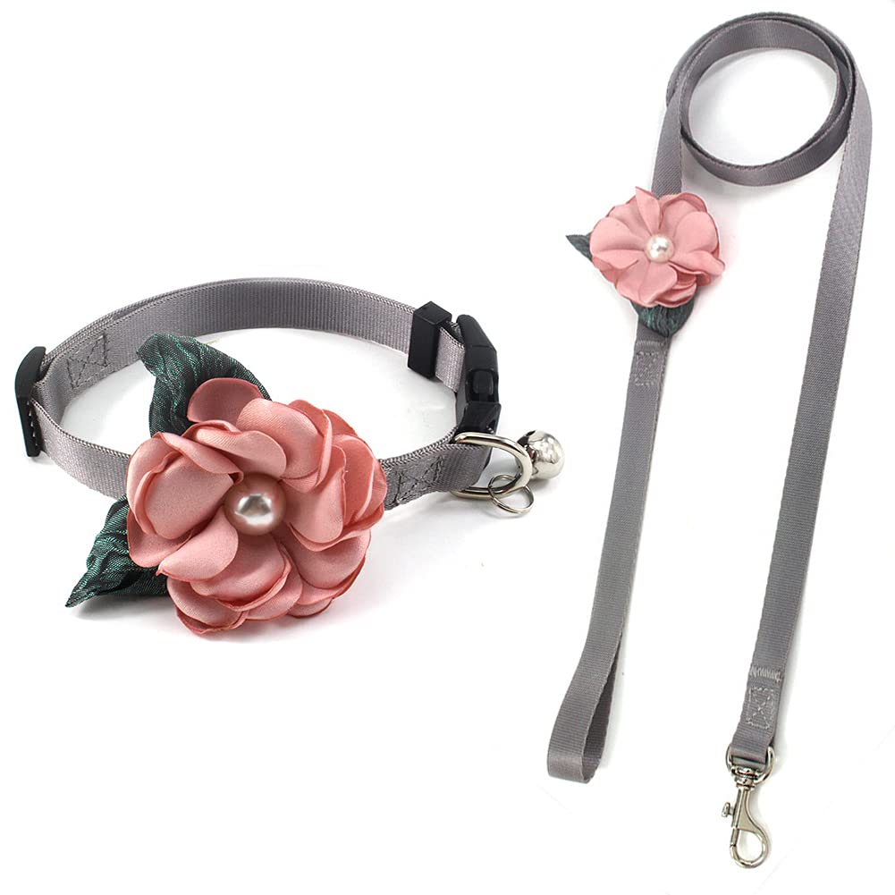 Geranium Flower Cat Dog Collar Bow Tie - Nylon Puppy Necklace with Pearl Bell - Chihuahua Yorkie Clothes Costume Outfits Accessory, Adjustable and Handmade (Pink, Size XS)