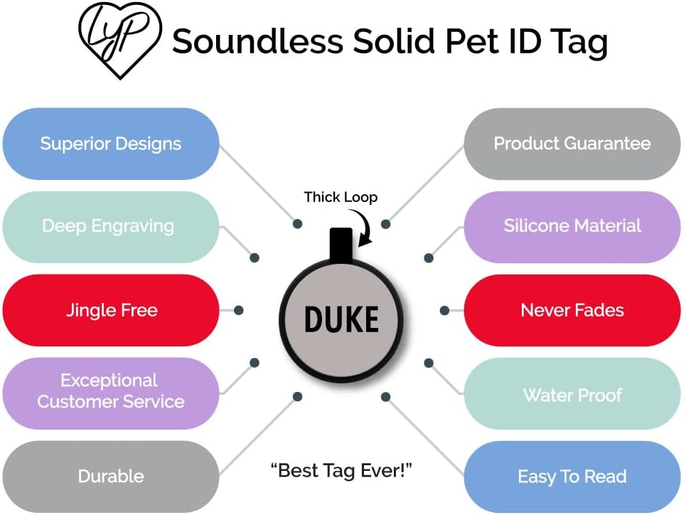 LYP Soundless Pet Tag - Deep Engraved Silicone – Double Sided and Engraving Will Last - Many Design Choices of Pet ID Tags, Dog Tags, Cat Tags (Grey, Circle)