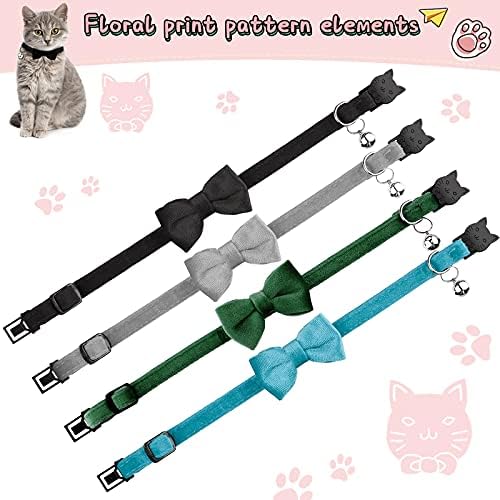 Weewooday 4 Cat Bow Tie Collar, Small, Black, Gray, Dark Green, Blue