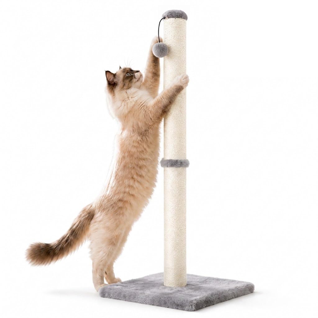 Dimaka Tall Cat Scratching Post Tree Scratcher with Sisal Rope, Grey
