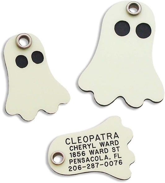 Pet ID Tag - Ghost - Glows in The Dark - Custom Engraved Dog & cat Tags. Size: Large