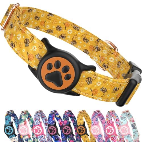 Premium Airtag Dog Collar，with IP68 Waterproof AirTag Holder,Pink,S