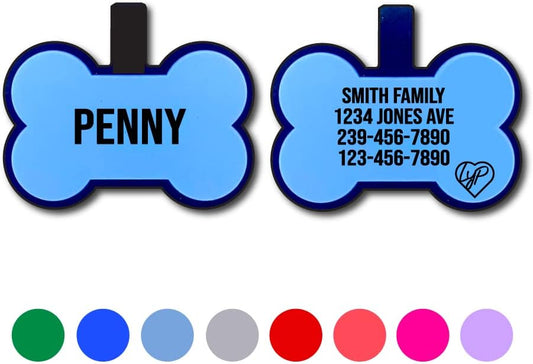 LYP Soundless Bone Pet ID Tag - Love Your Pets Largest Line of Silicone Dog ID Tags - No More Jingling Pet Tags -Durable - Never Fades – Personalized, Deep Engraved Silicone Dog Tag (1 Tag, Mid Blue)