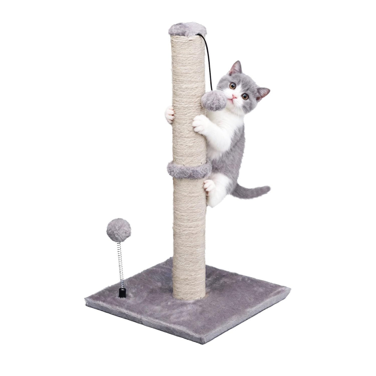 MECOOL Cat Scratching Post Premium Sisal Scratch Posts with Hanging Ball Vertical Scratcher for Indoor Cats and Kittens,Black