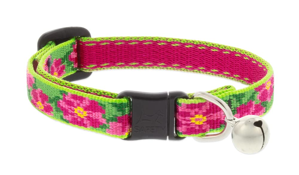 Lupine Cat Safety Collar with Bell 1/2" Wide Petunias adjusts 8-12"