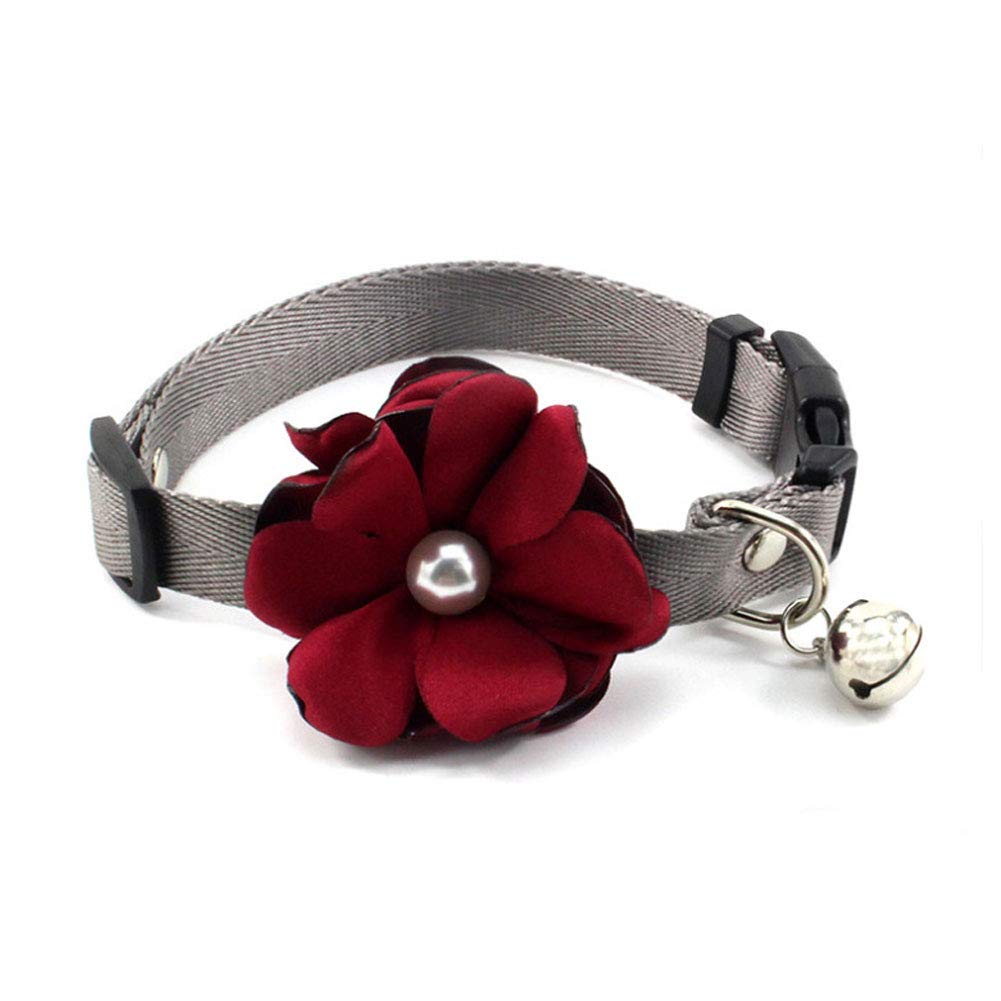 Geranium Flower Cat Dog Collar Bow Tie - Nylon Puppy Necklace with Pearl Bell - Chihuahua Yorkie Clothes Costume Outfits Accessory, Adjustable and Handmade (Pink, Size XS)