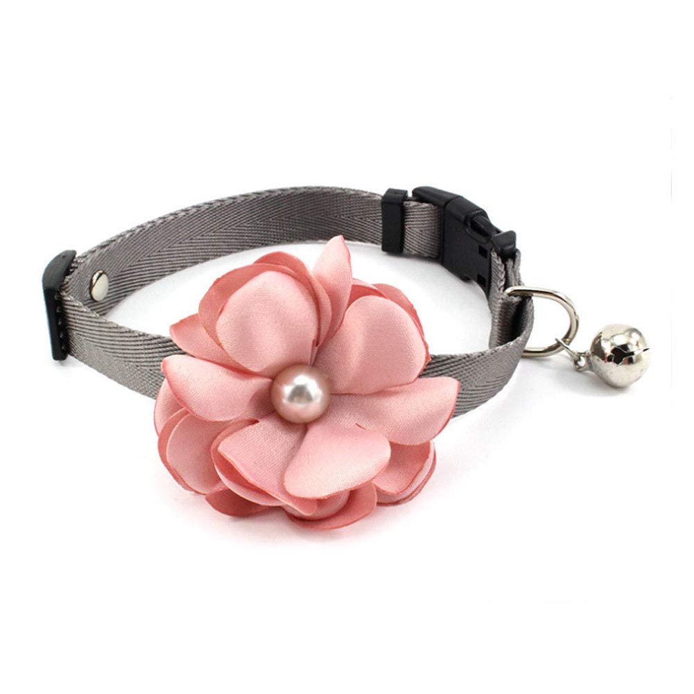 Geranium Flower Cat Dog Collar Bow Tie - Nylon Puppy Necklace with Pearl Bell - Chihuahua Yorkie Clothes Costume Outfits Accessory, Adjustable and Handmade (Pink, Size XS)