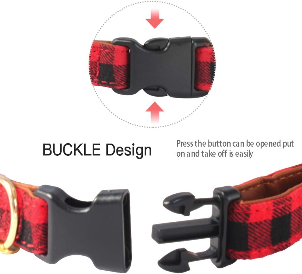 Plaid Dog Collar with Bow, 2 Pack/Set Adjustable Dog Bow Tie Collars with Bell, Best Pet Gift for Small Medium Large Girl and Boy Dogs, Red & Black