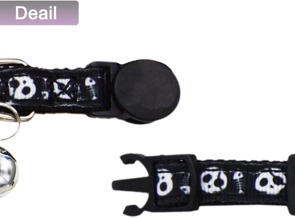 3 Pack Bowtie Skull Cat Collar Adjustable Quick Release Collar with Bell Black Pink and Green
