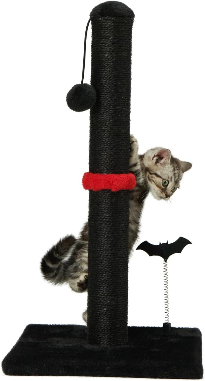 MECOOL Cat Scratching Post Premium Sisal Scratch Posts with Hanging Ball Vertical Scratcher for Indoor Cats and Kittens,Black