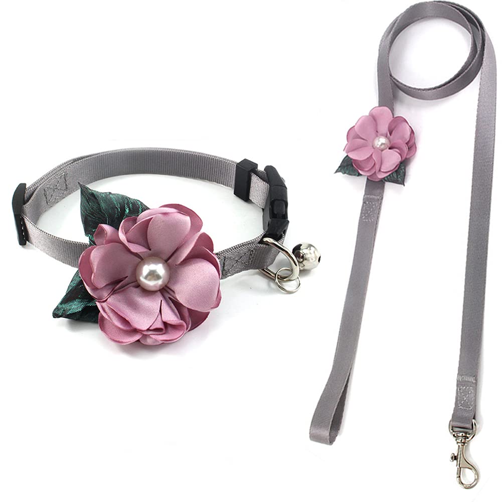 Geranium Flower Cat Dog Collar Bow Tie - Nylon Puppy Necklace with Pearl Bell - Chihuahua Yorkie Clothes Costume Outfits Accessory, Adjustable and Handmade (Pink, Size XS)