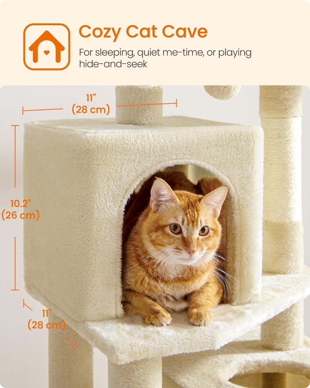 Feandrea Cat Tree, 59.5-Inch Tall Cat Tower, Multi-Level Condo, Beige