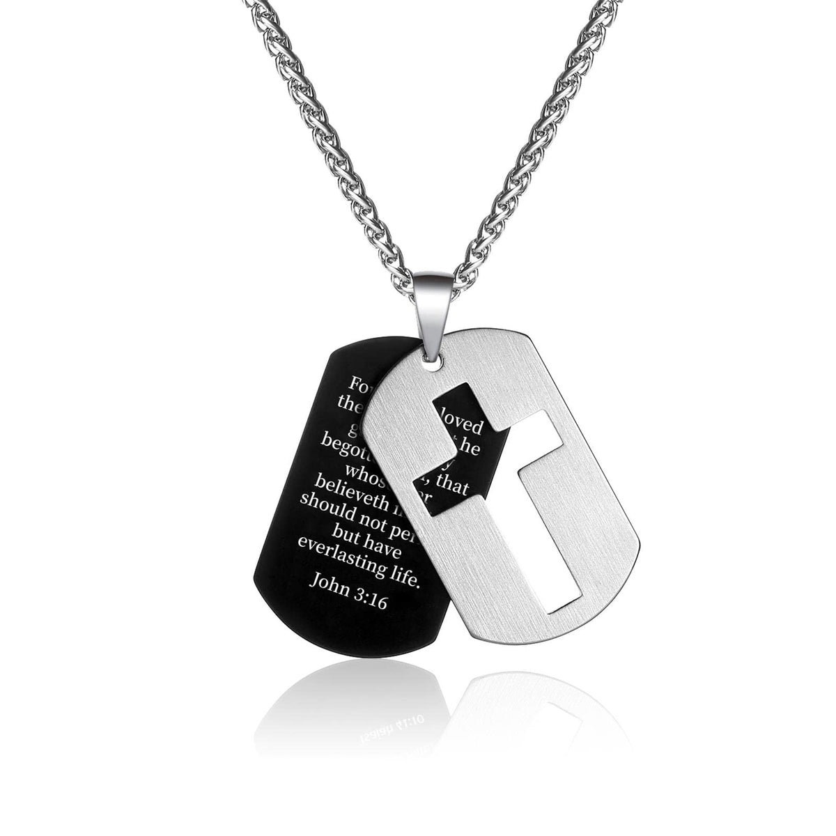 P. BLAKE Dog Tag Cross Necklace Gifts for Boys Men, Stainless Steel Bible Verse Pendant Chain Christian Religious Jewelry Gifts