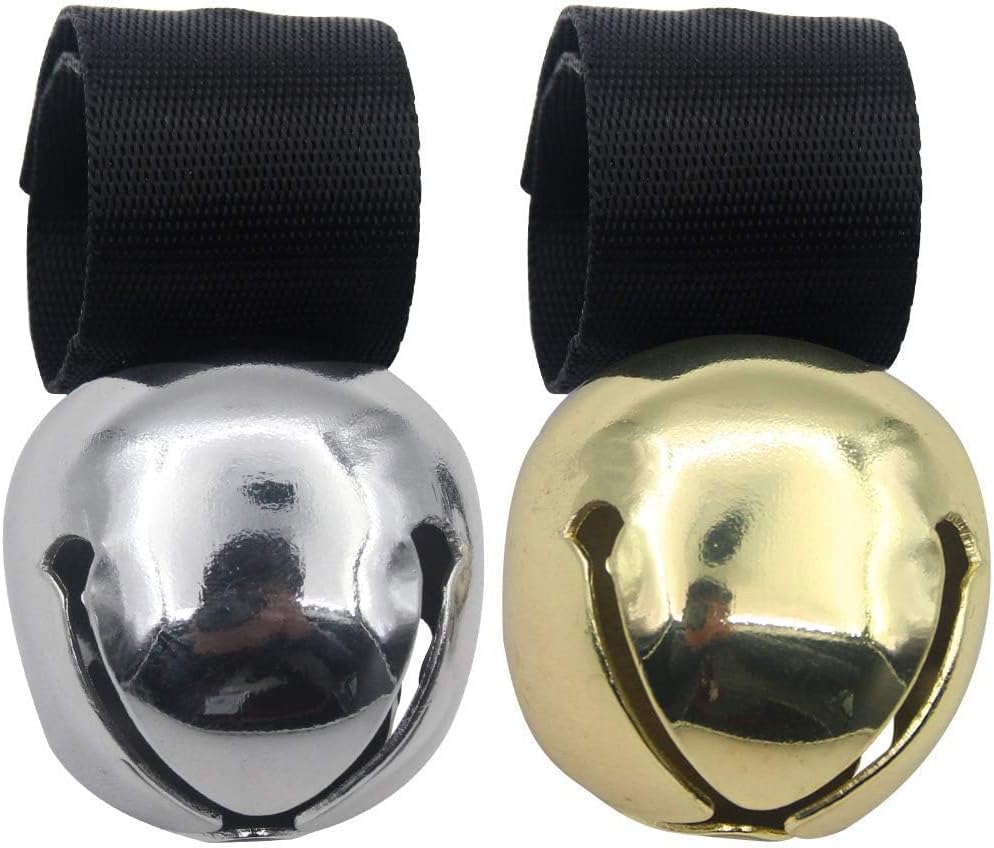 SCENEREAL Large Dog Collar Bell for Training, Hiking, Walking, Hunting, Pet Tracker, 2 Pack 1.5" Extra Loud Pet Bell for Save Wildlife and Birds (Bear Bell, Cow Bell) Gold | Silver