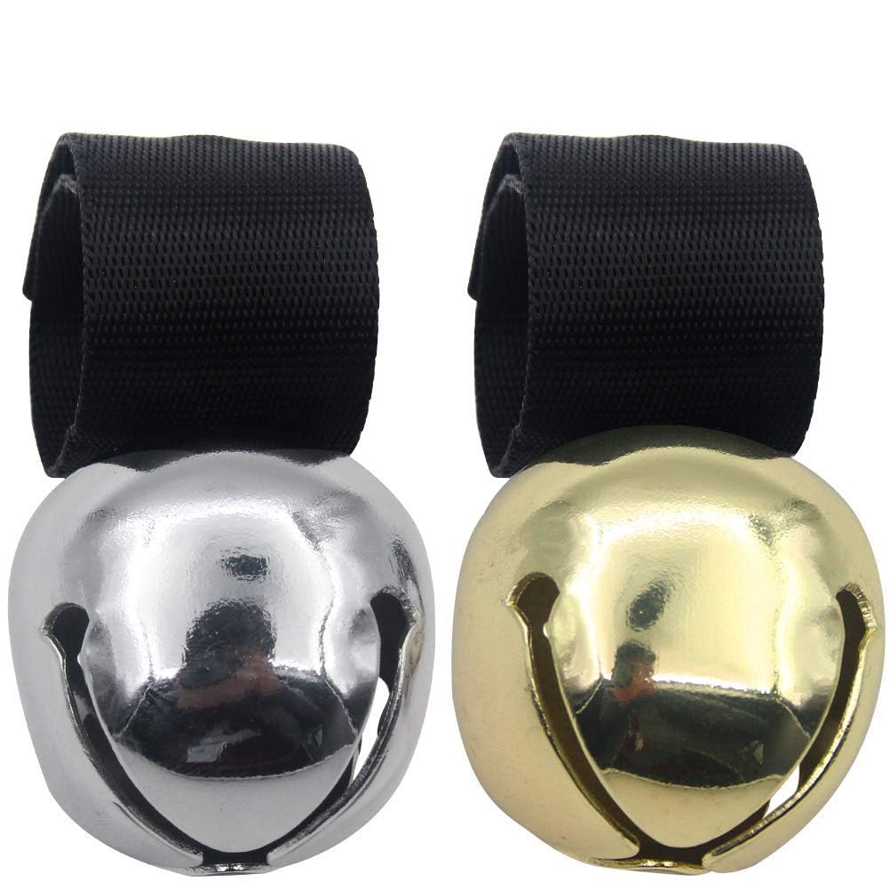 SCENEREAL Large Dog Collar Bell for Training, Hiking, Walking, Hunting, Pet Tracker, 2 Pack 1.5" Extra Loud Pet Bell for Save Wildlife and Birds (Bear Bell, Cow Bell) Gold | Silver