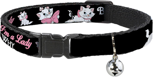 Buckle-Down Plastic Breakaway Clip Collar - Aristocats Marie 3-Poses Because I'm A Lady That's WHY Black/White/Pink - Narrow-Medium 7-13"