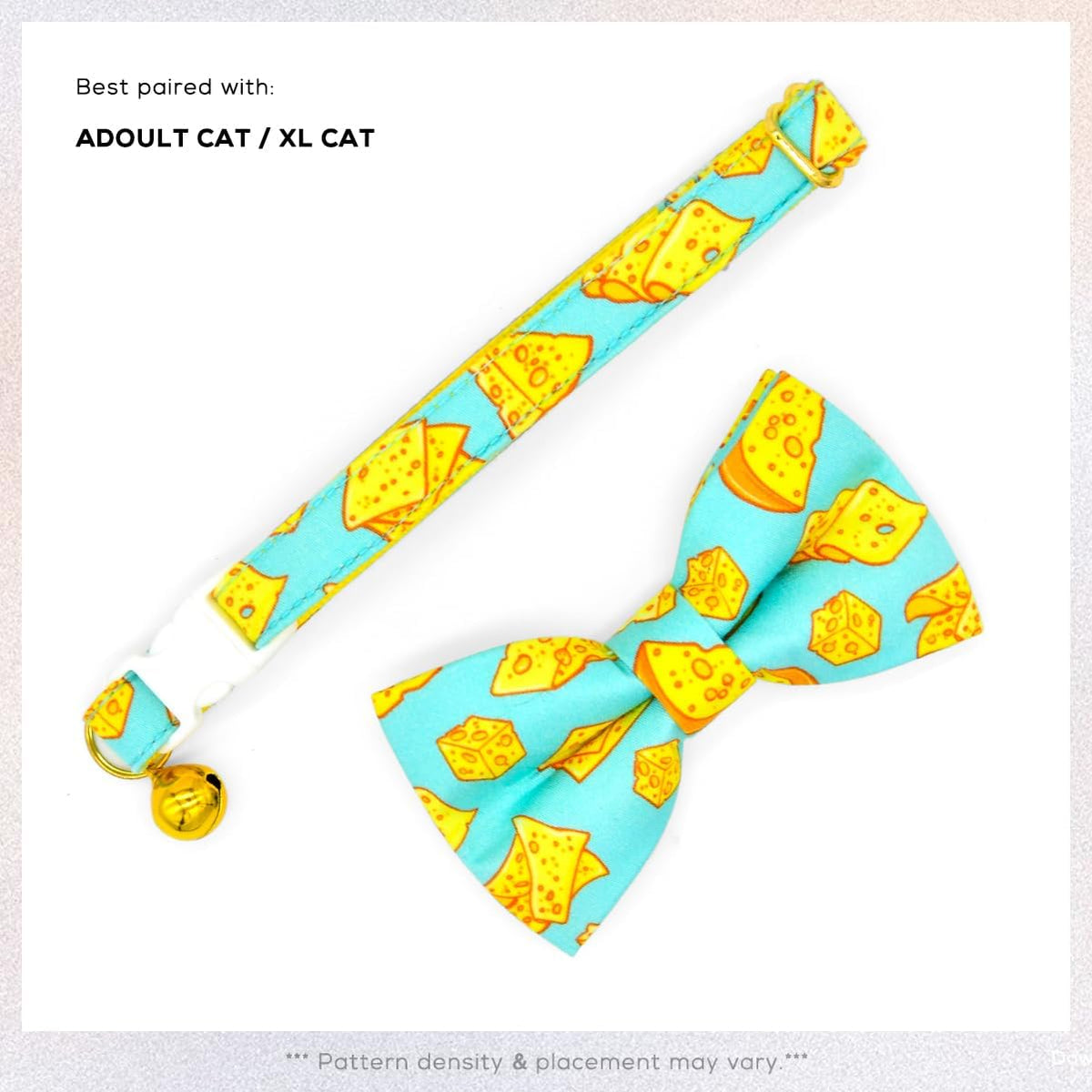 Cheese Cat Bow Tie Collar, Blue & Yellow Cheese Pattern, Wedding/Birthday/Festivals Cat Collar, Quick Release Safety Breakaway Collar