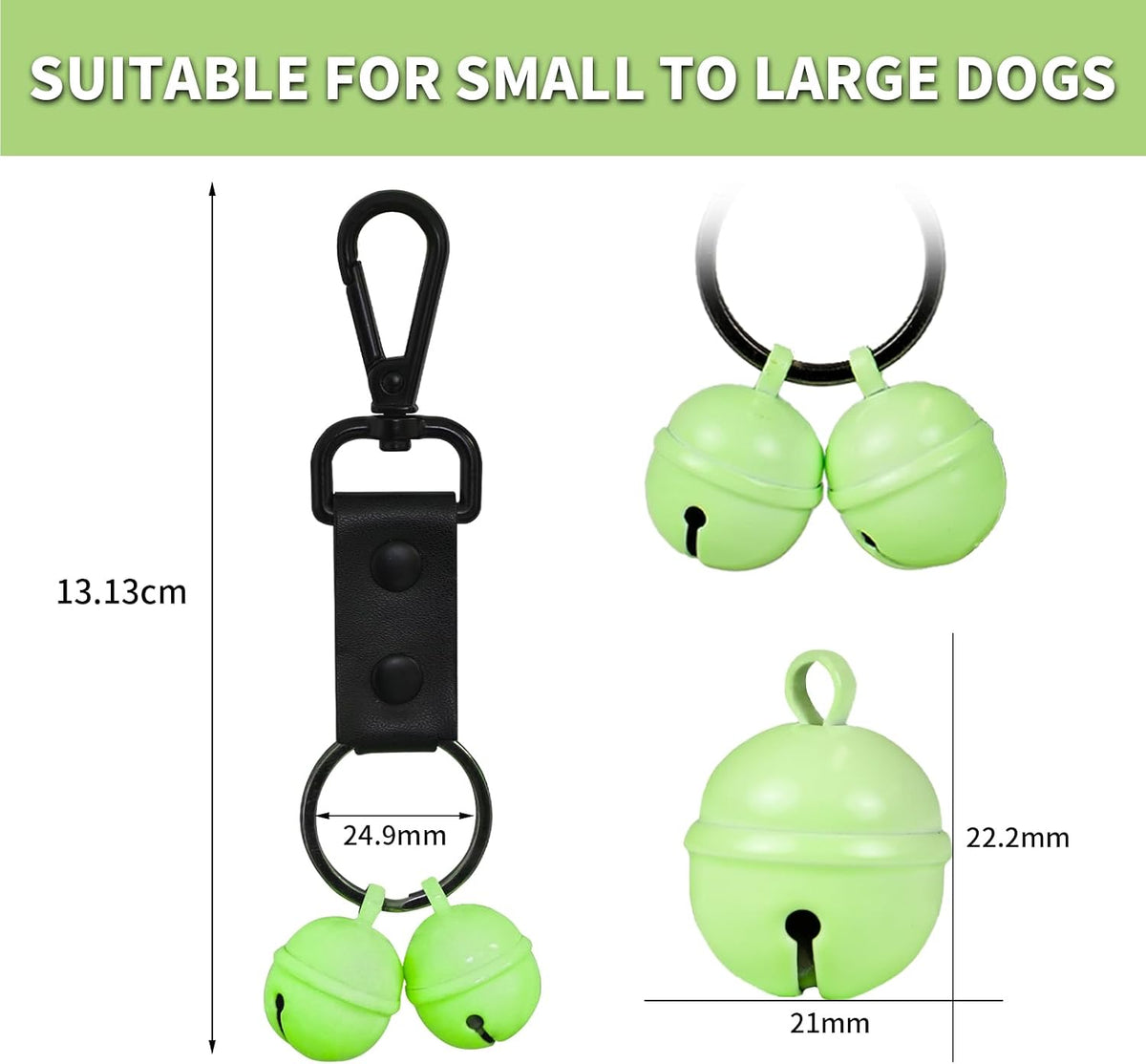 Bells for Dog Collar, Glow Bell for Medium to Large Dogs, Easy Clip Clasp, Extra Loud Pet Tracker & Save Wildlife, Durable Copper Bells (Small-medium breed)