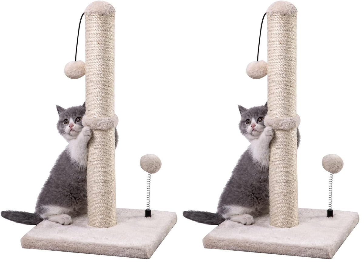 MECOOL Cat Scratching Post Premium Sisal Scratch Posts with Hanging Ball Vertical Scratcher for Indoor Cats and Kittens,Black