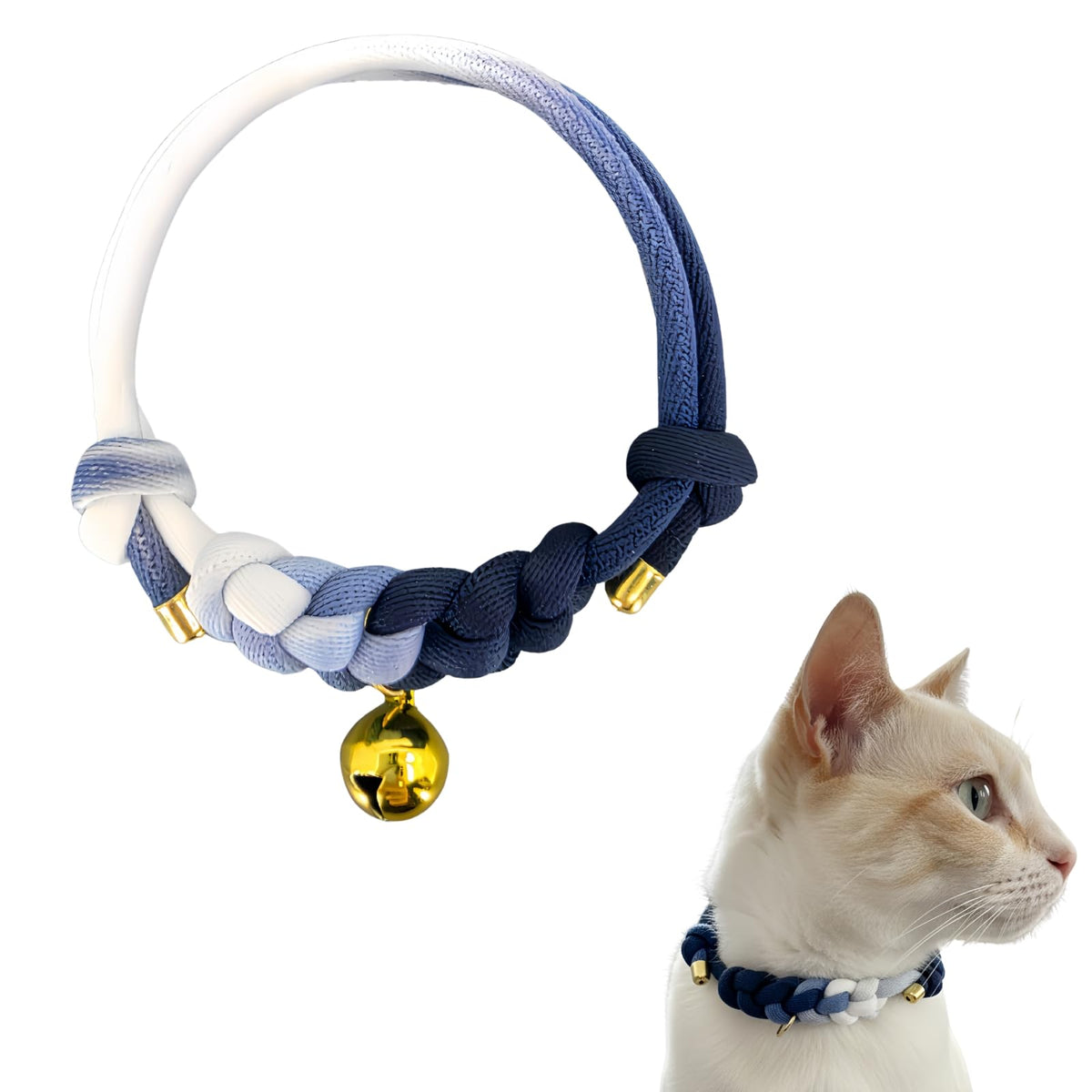 Cat Collar with Bell, Cute Adjustable Cotton Kitten Collar, Soft Lightweight Slip On Collar for Indoor Cats, Handmade in California (Green Ombre)