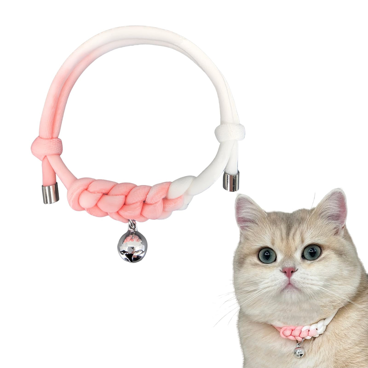 Cat Collar with Bell, Cute Adjustable Cotton Kitten Collar, Soft Lightweight Slip On Collar for Indoor Cats, Handmade in California (Green Ombre)