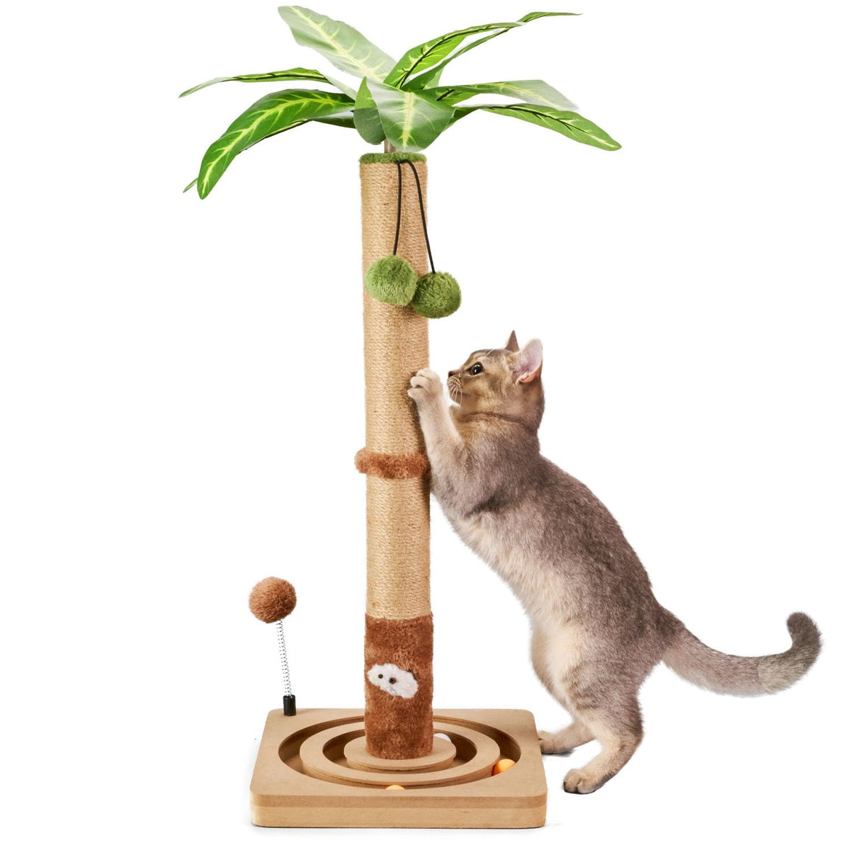 MECOOL 35in Tall Cat Scratching Post Sturdy and Premium Scratch Posts with Hanging Ball and Ball Track Cute Cat Tree for Indoor Cats