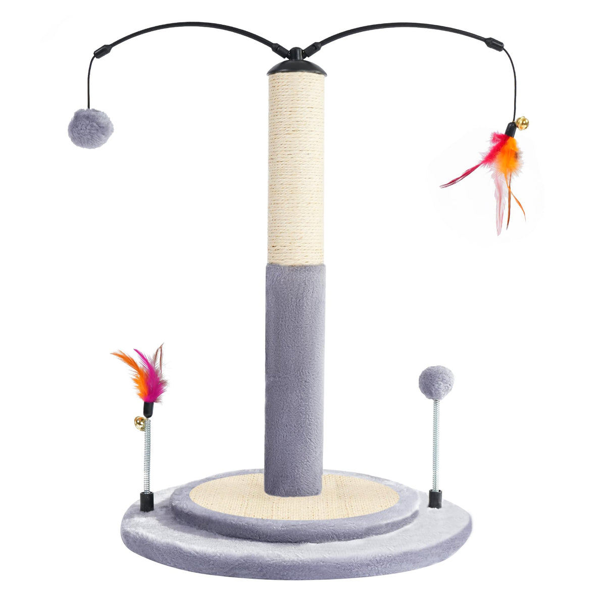 YUNIQUE Cat Scratching Post with Sisal Rope, Small Cat Tree with Dangling Balls & Feather for Kittens(Grey, 22.8'')