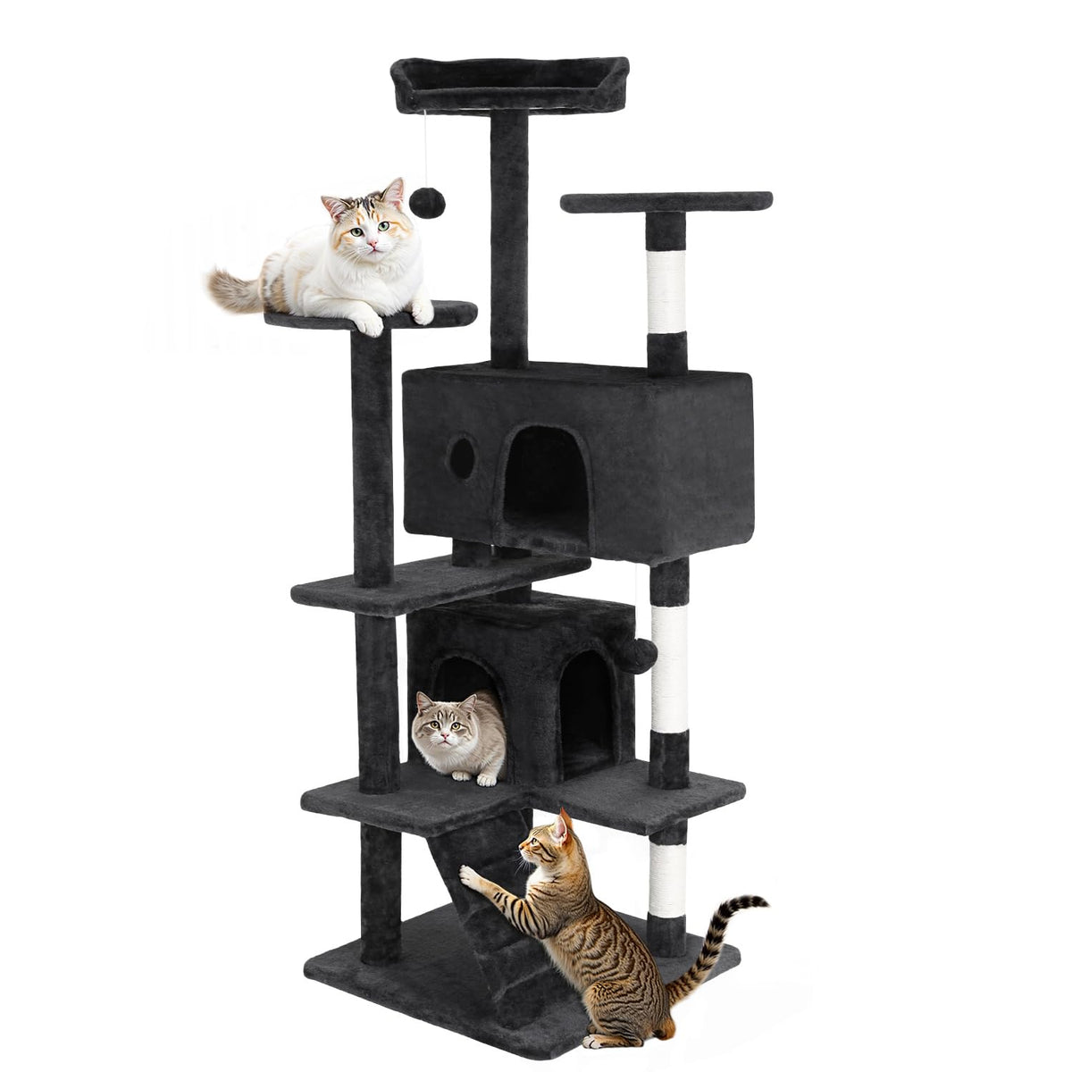 FDW | 54" Cat Tree Tower | Dark Gray | Multi-Level Indoor Activity Center