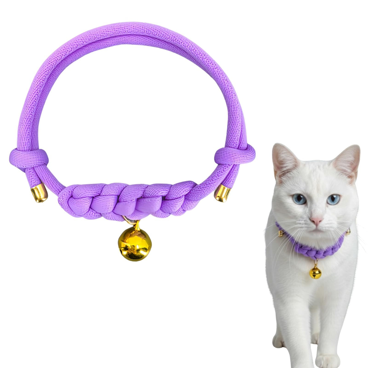 Cat Collar with Bell, Cute Adjustable Cotton Kitten Collar, Soft Lightweight Slip On Collar for Indoor Cats, Handmade in California (Green Ombre)