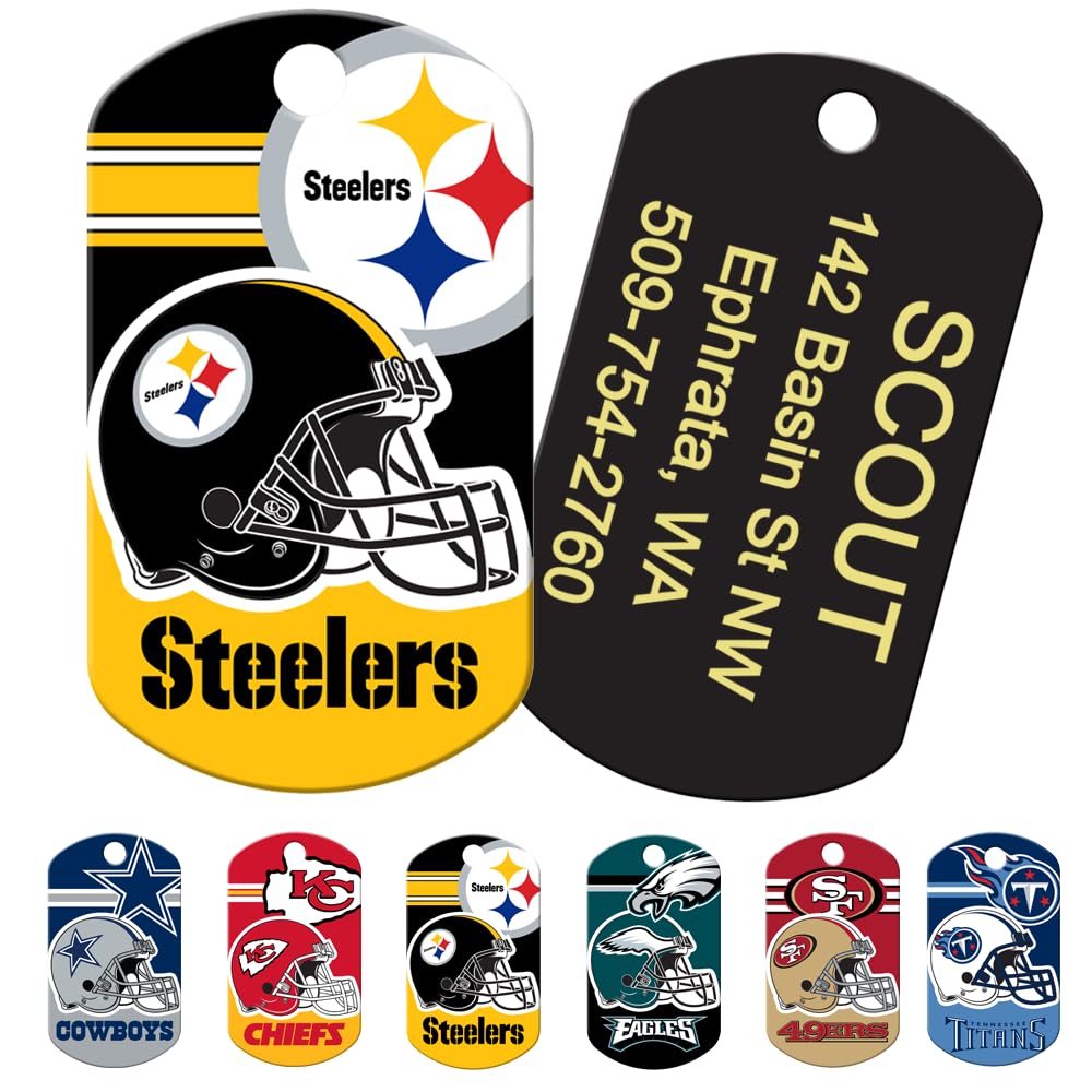 GoTags Personalized NFL Dog Tags, Custom Engraved Pet ID Tag, Oakland Raiders, Military Shape